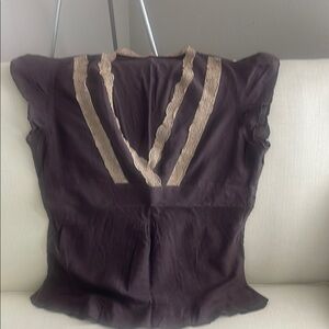 Elegant Brown Lace Trim Top